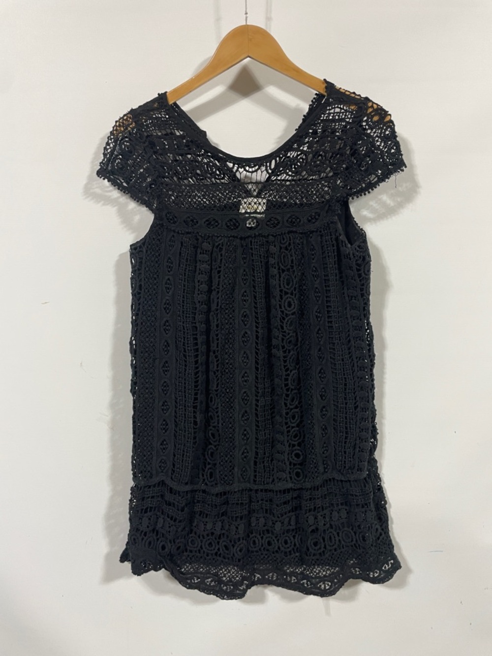 Maeve Black Crocheted Lace Mini Dress